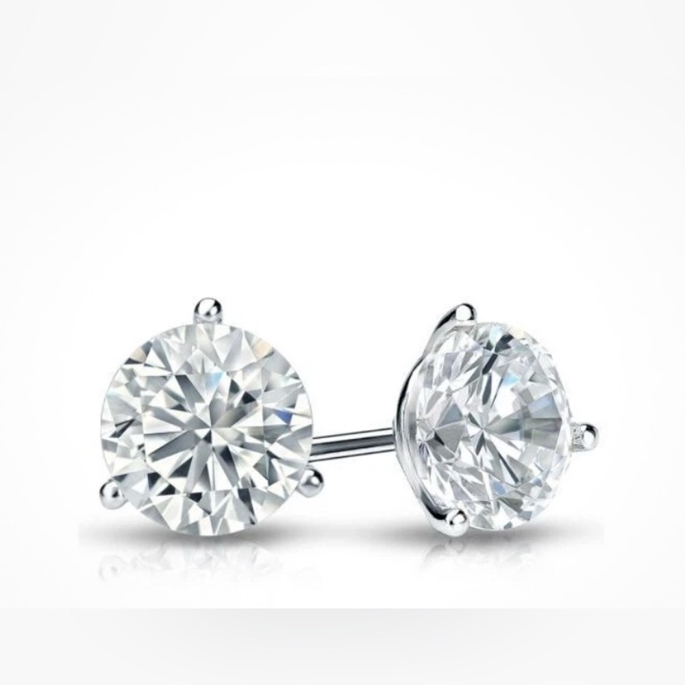 Martini Set solitaire Stud Earrings 1.48 ct natural diamond 14k white gold.